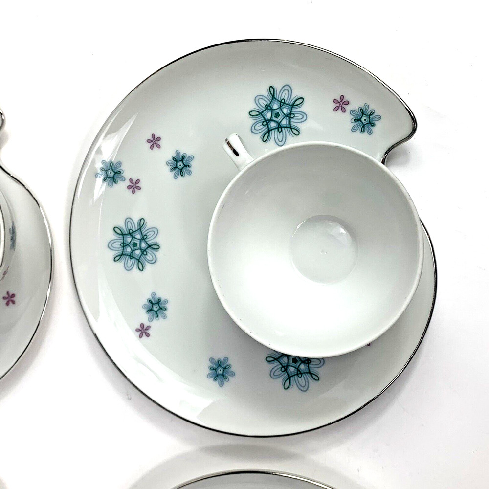 4 Vtg MCM Atomic Starburst Snack Plates & tea coffee cups Shafford whimsical